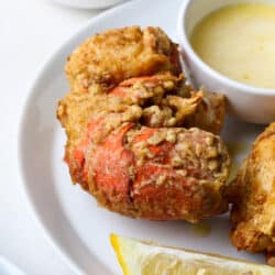 Fried lobster tails with lemon and garlic butter