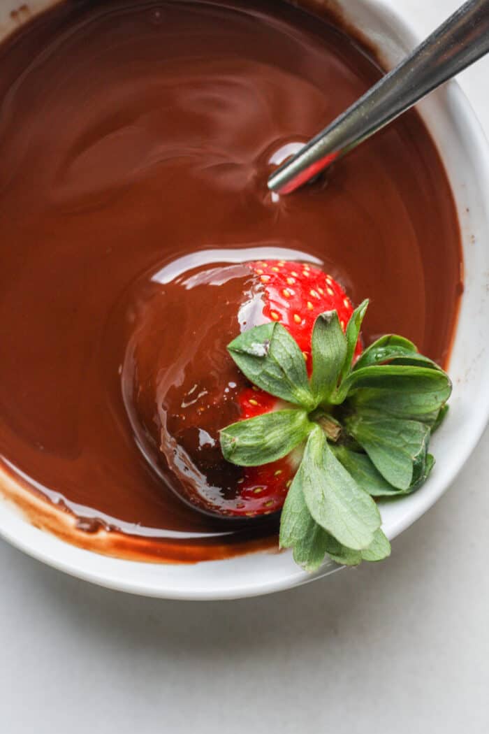 Strawberry dipped in melted chocolate