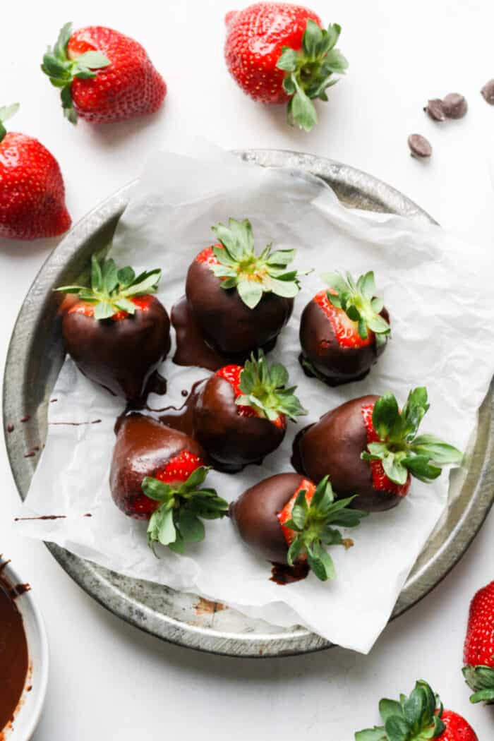 Vegan chocolate covered strawberries on plate