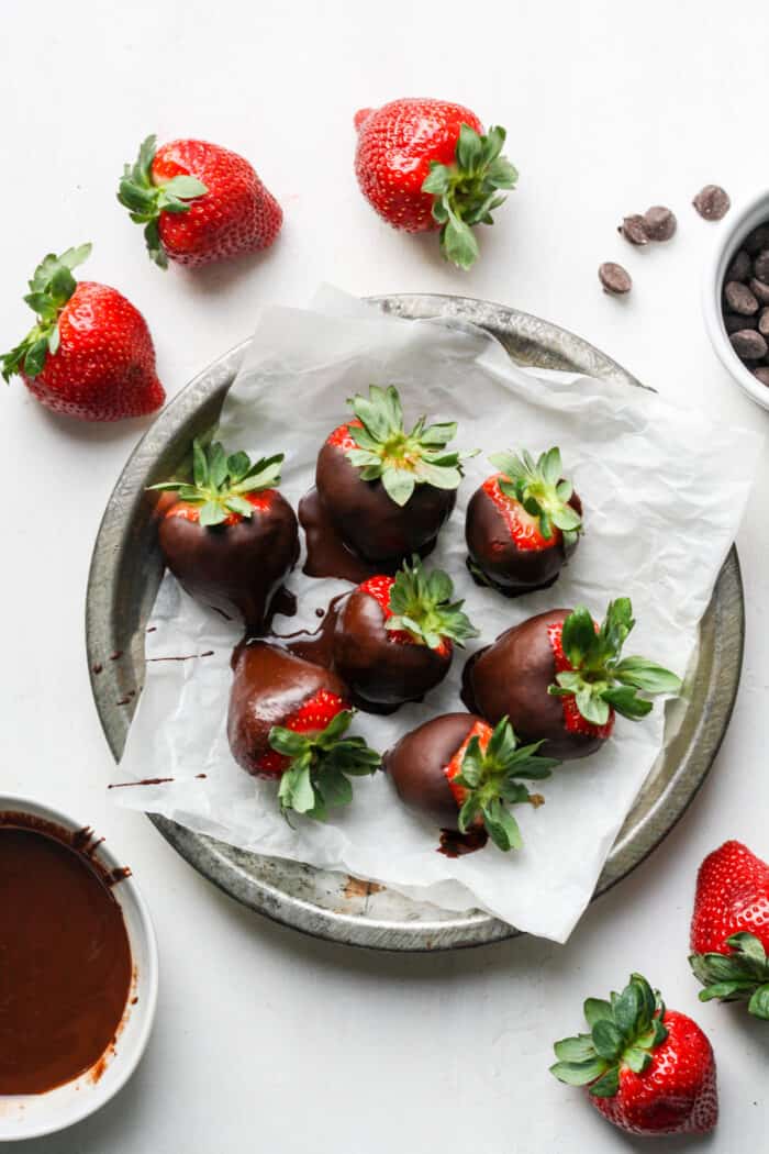 Plate of chocolate strawberries