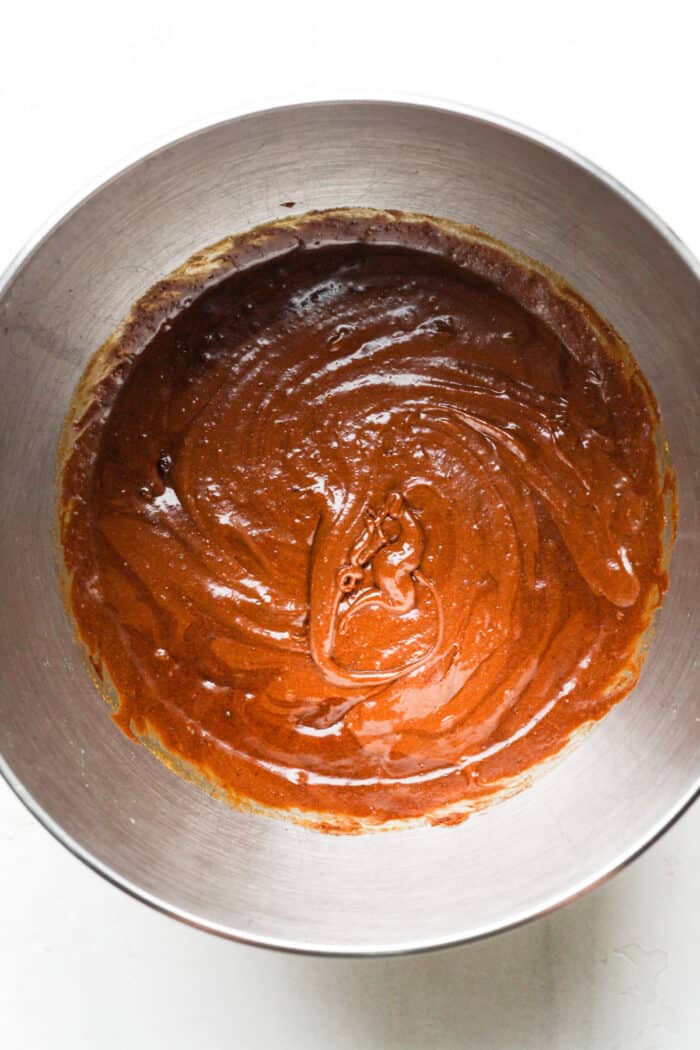 Creamy chocolate batter in bowl