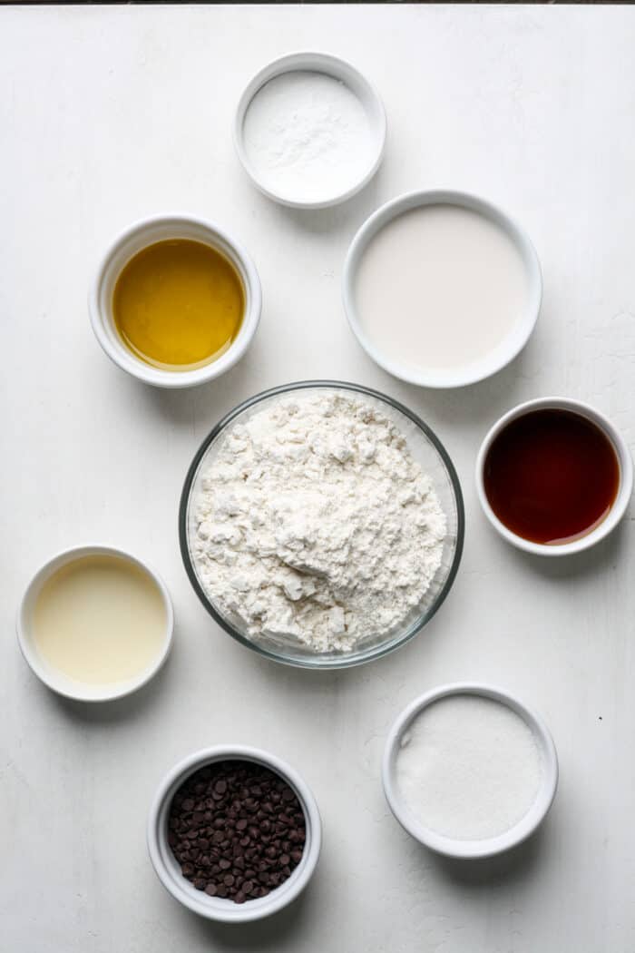 Ingredients in white bowls