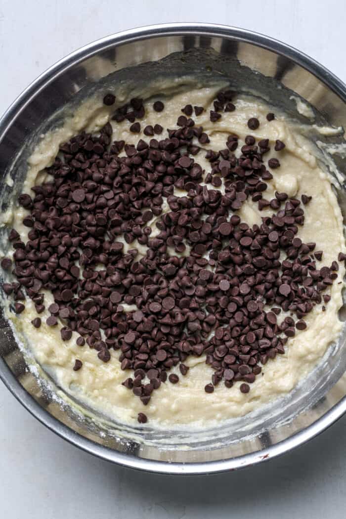 Vegan chocolate chip muffin batter in bowl