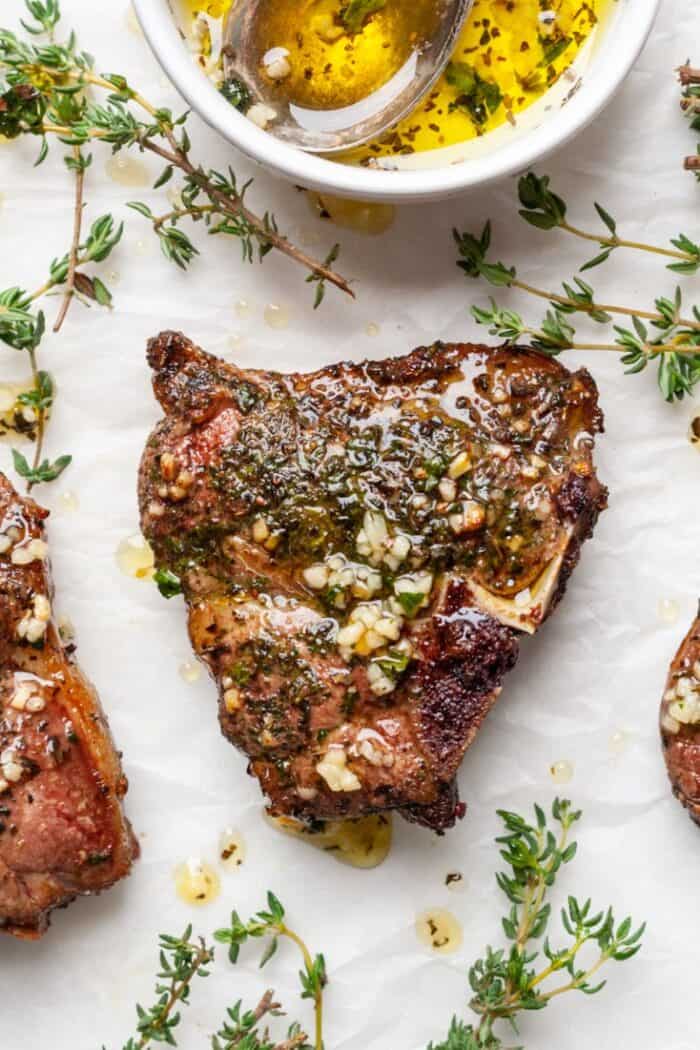 Air fryer lamb chops with olive oil sauce