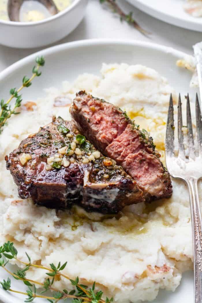 Air fryer lamb chops with mashed potatoes