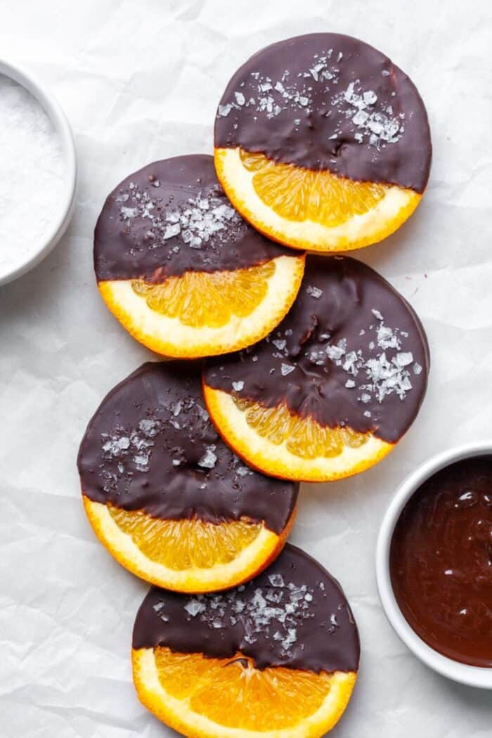Chocolate covered oranges with sea salt