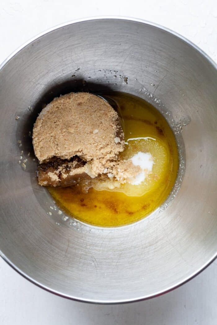 Olive oil and brown sugar in bowl