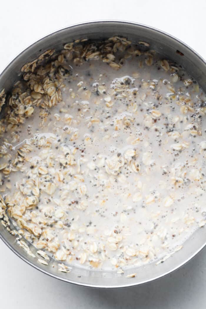 Creamy oat mixture in bowl