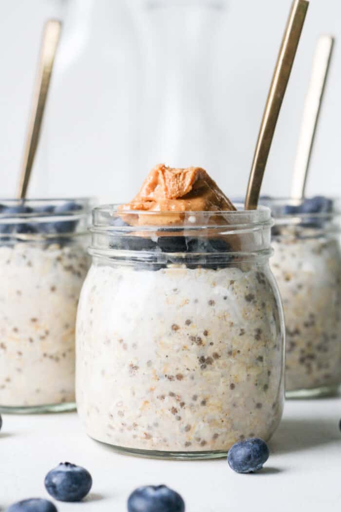 Jars of protein overnight oats
