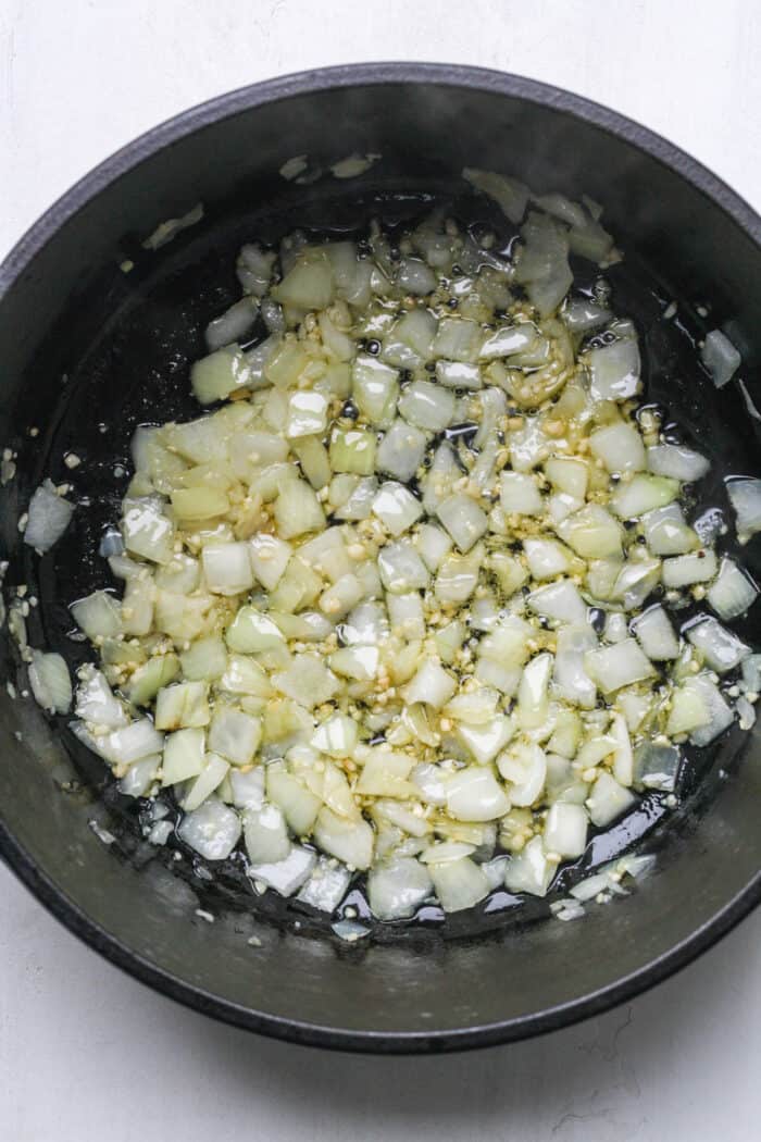 Softened onions in pot