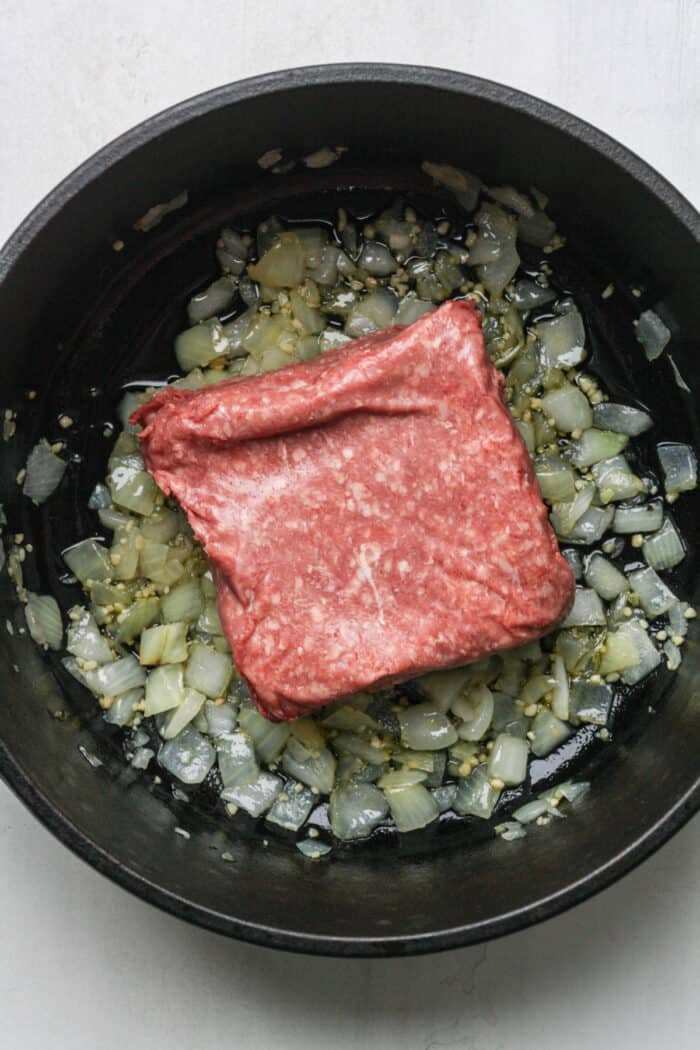 Ground beef in dutch oven
