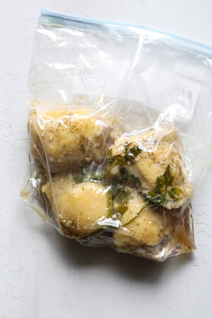 Clear plastic bag with food inside