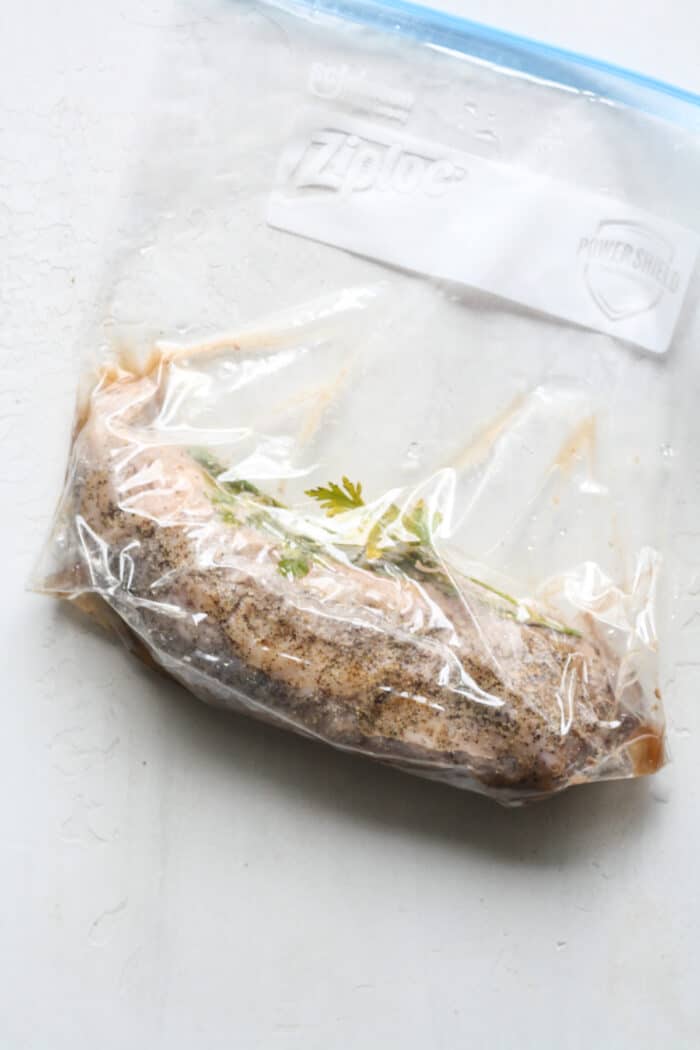 Pork and herbs in bag