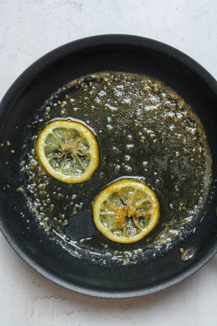 Lemon honey garlic sauce in skillet