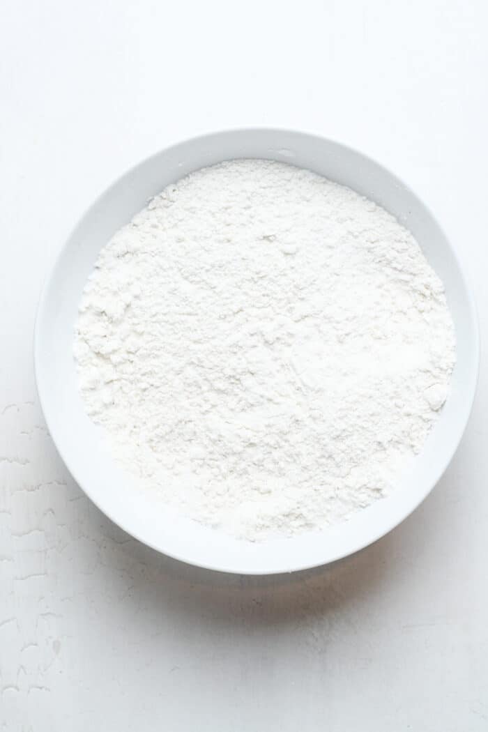 Gluten free flour in white bowl