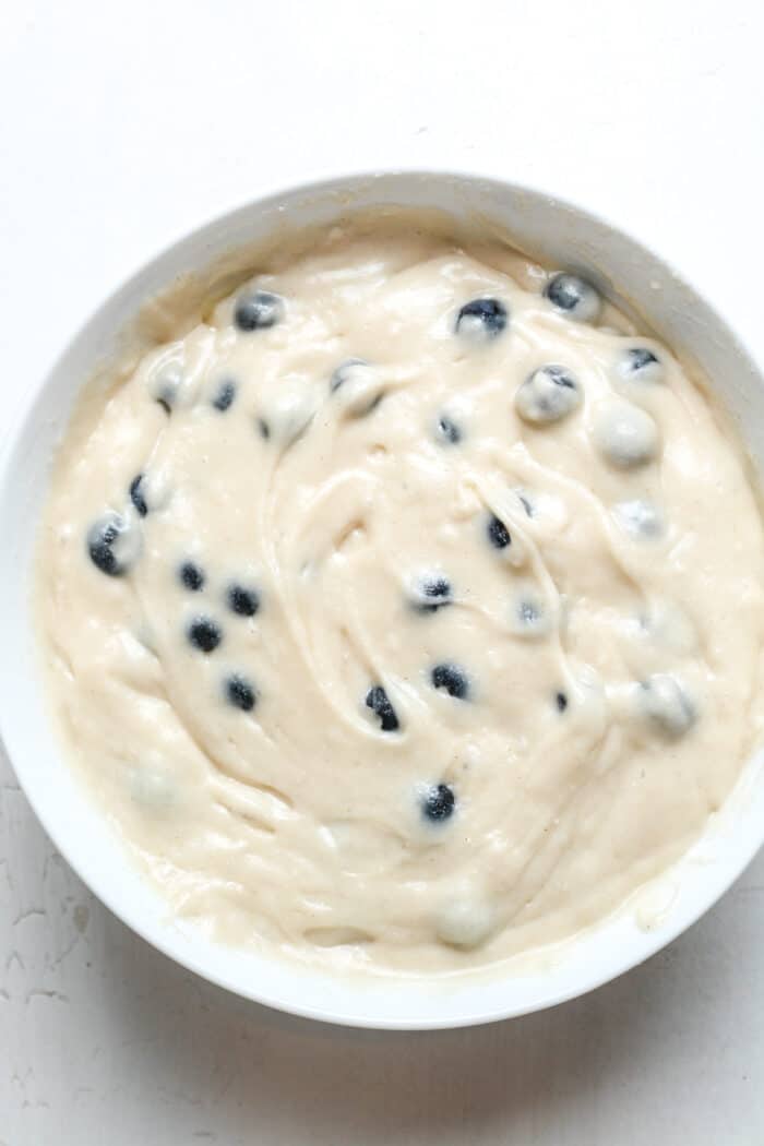 Bowl of blueberry muffin batter