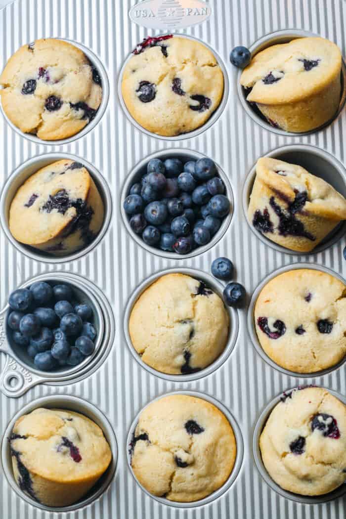 Pan with healthy blueberry muffins
