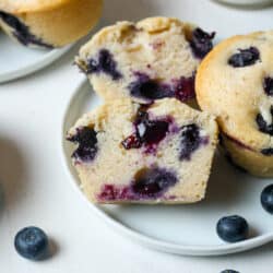Vegan blueberry muffins on white plate