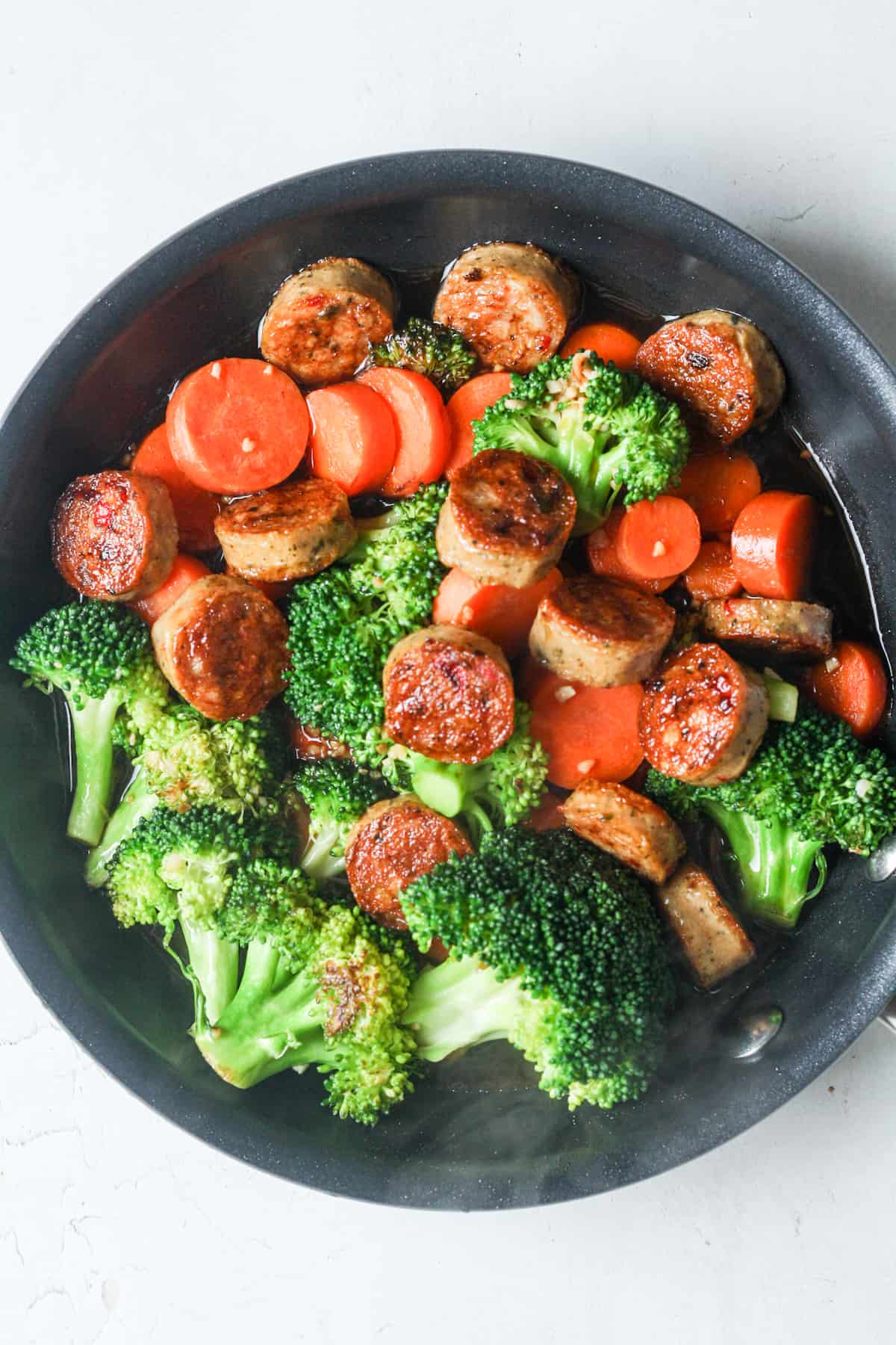 Overhead view of Sausage Stir Fry.