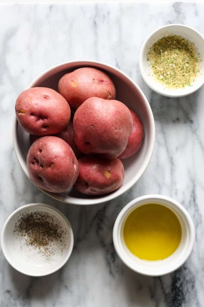 Baby red potatoes and other ingredients