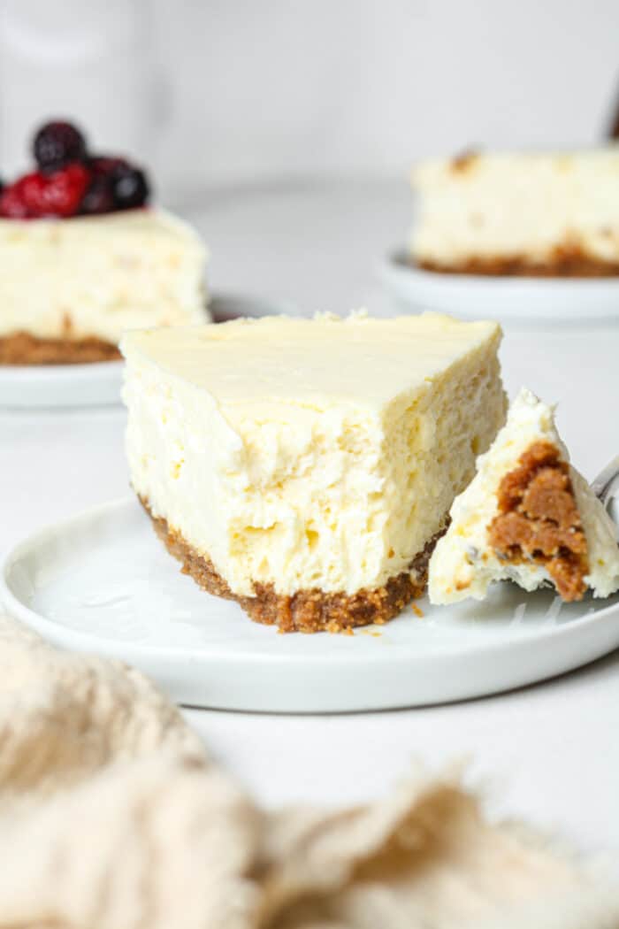 Gluten free vanilla cheesecake on plate