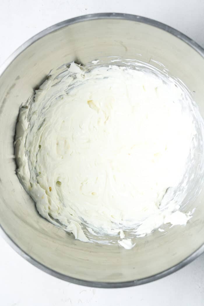 Whipped cream cheese in bowl