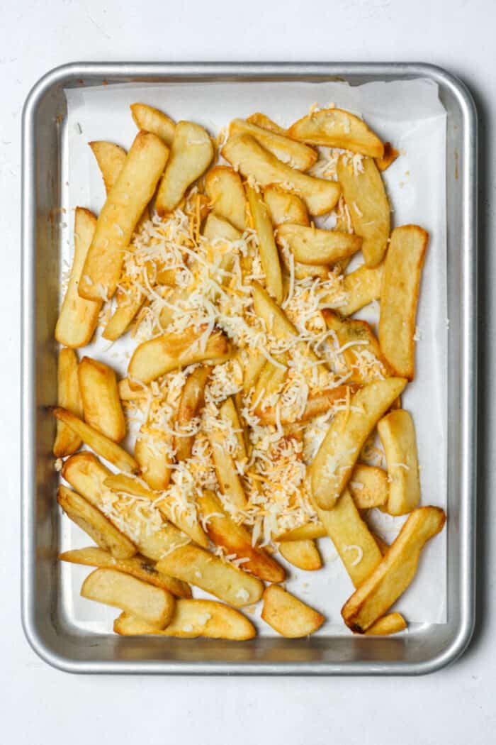 Cheese fries on pan