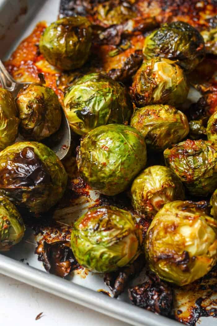 Asian Brussels sprouts on pan