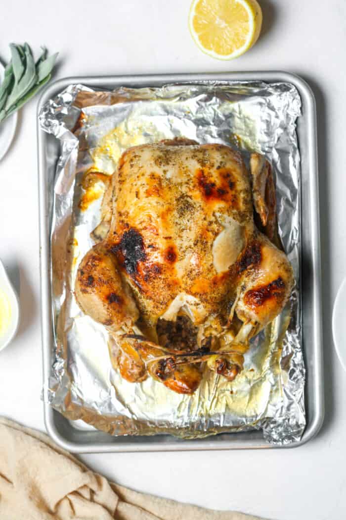 Instant Pot whole chicken on pan