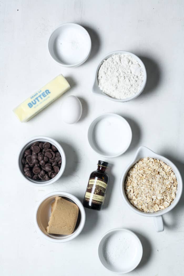 Oatmeal, butter and other ingredients in small bowls