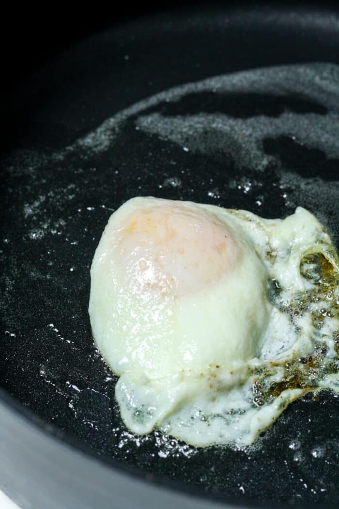 Puffed up egg in pan