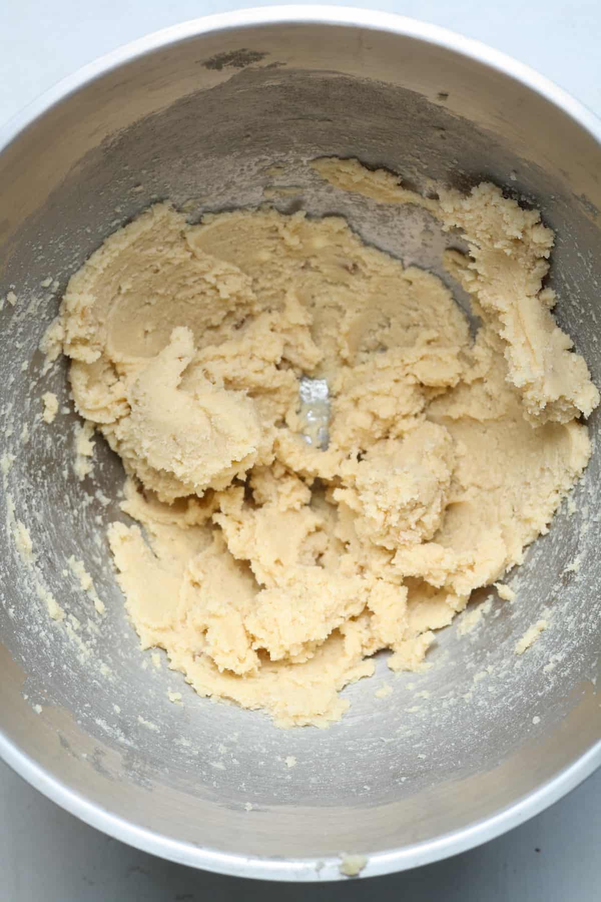 Thick cookie dough in bowl