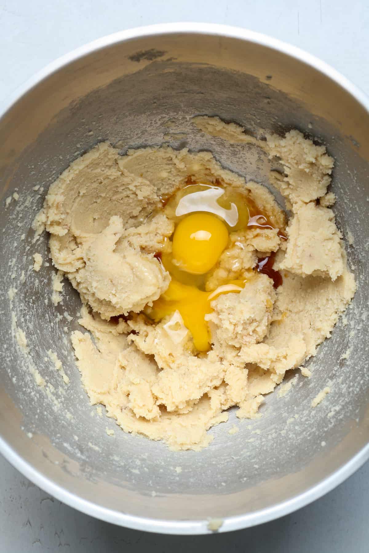 Eggs and dough in bowl
