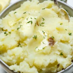 Dairy free mashed potatoes in bowl with dairy free butter