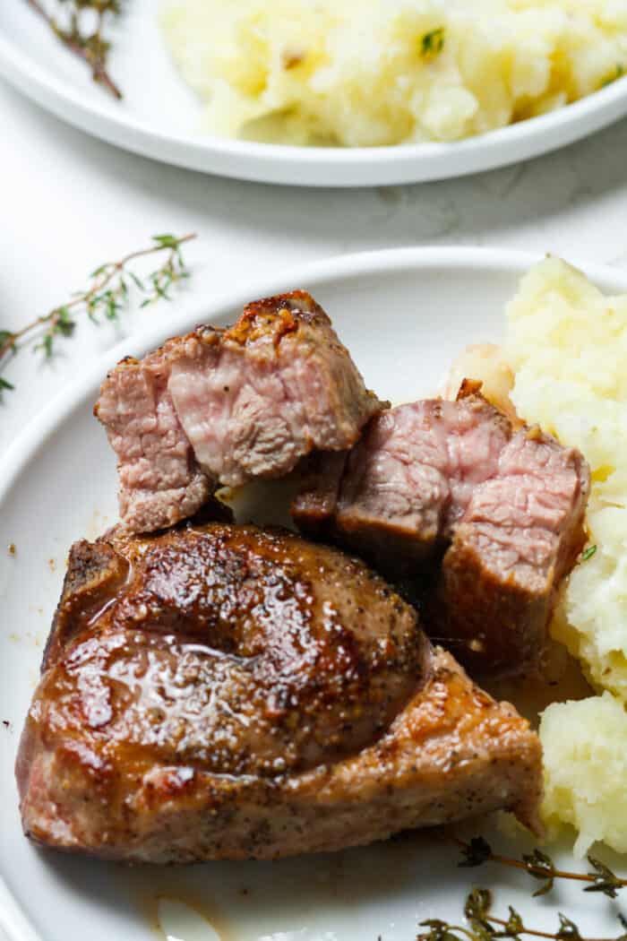 Medium lamb chops on plate