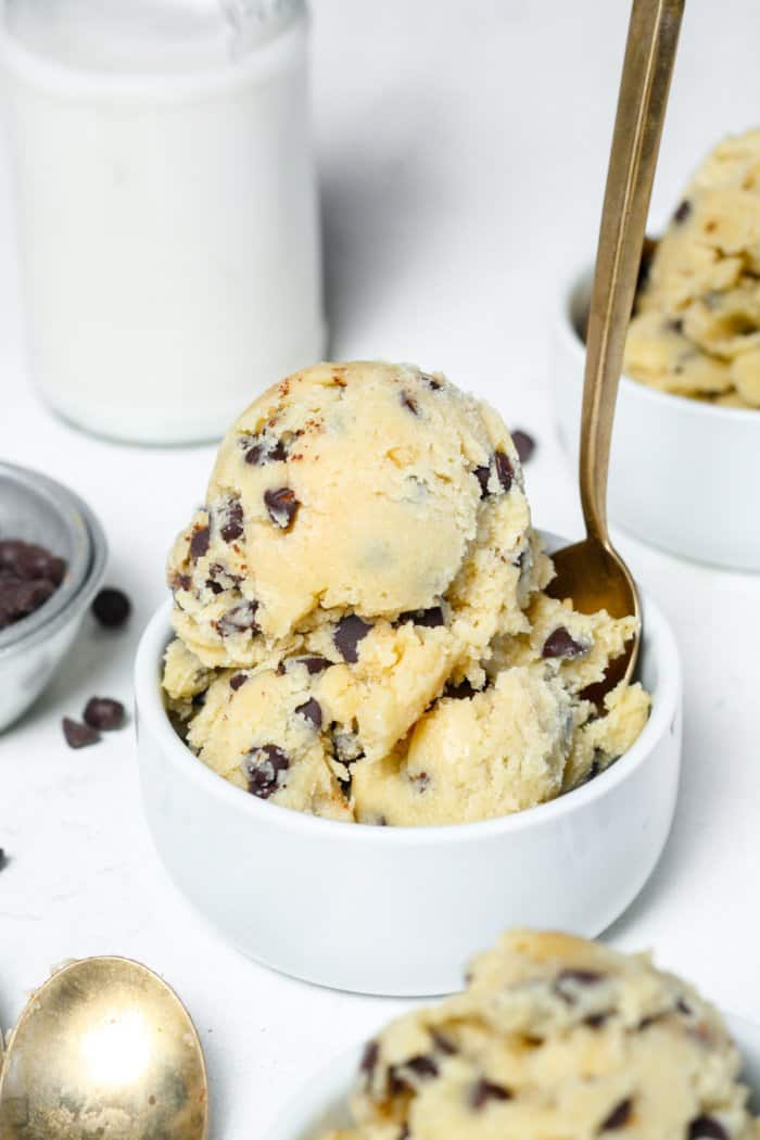 Gluten free cookie dough in white bowl