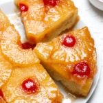 Vegan pineapple upside down cake with cherries