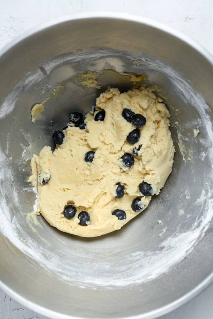 Blueberry cookie dough in bowl