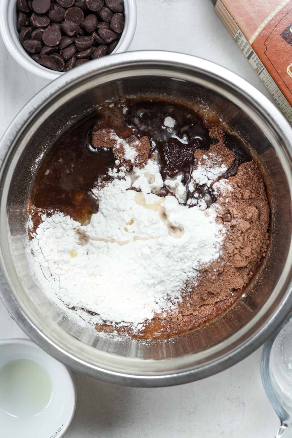 Brownie cookies ingredients in bowl