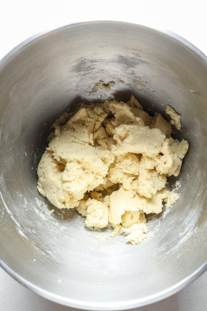 Light cookie dough in mixing bowl