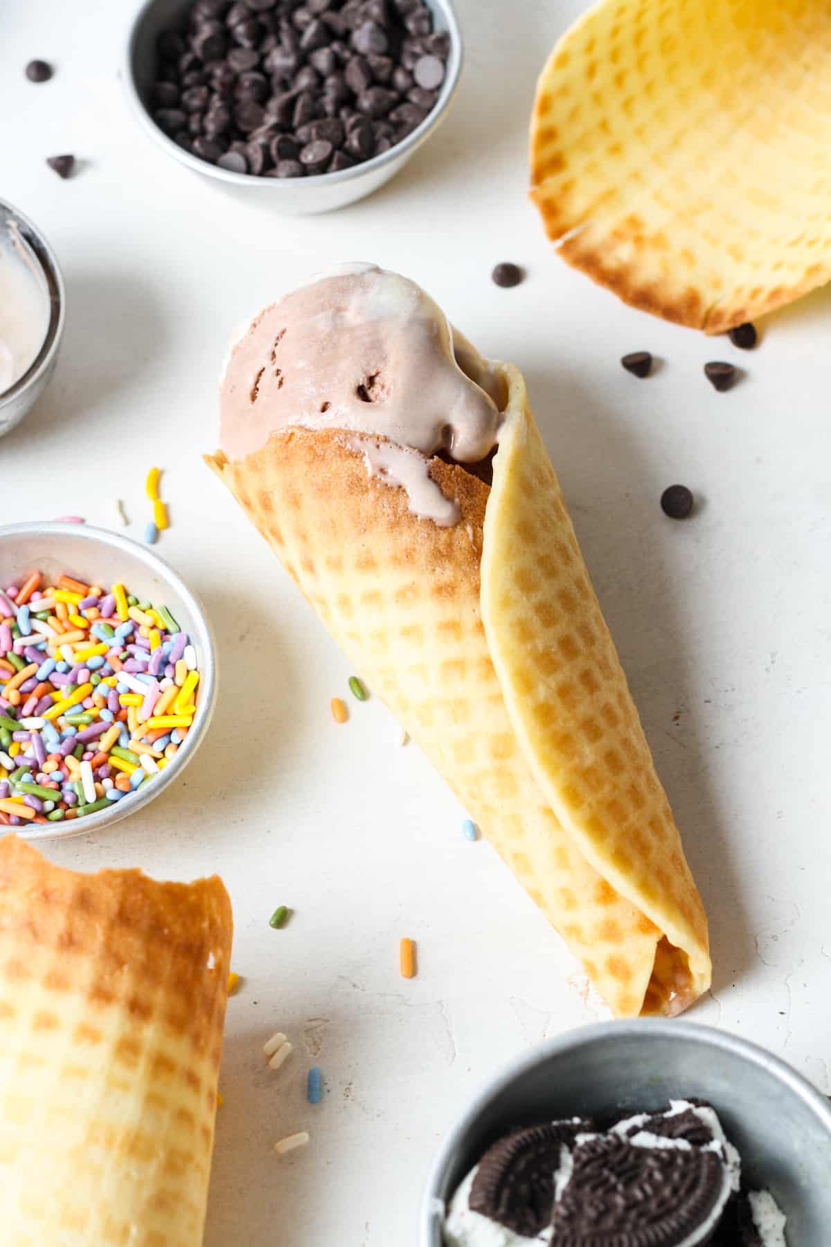 Double Scoop Ice Cream with Sprinkles on Sugar Cone Line Art