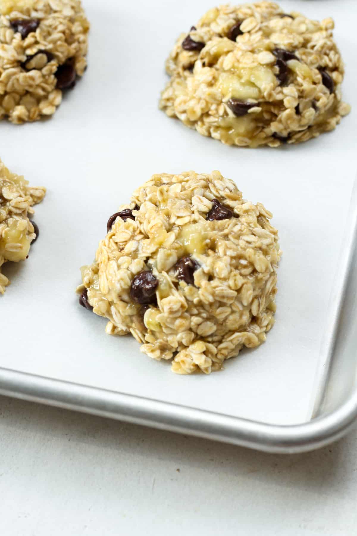 Thick oatmeal cookies with chocolate.