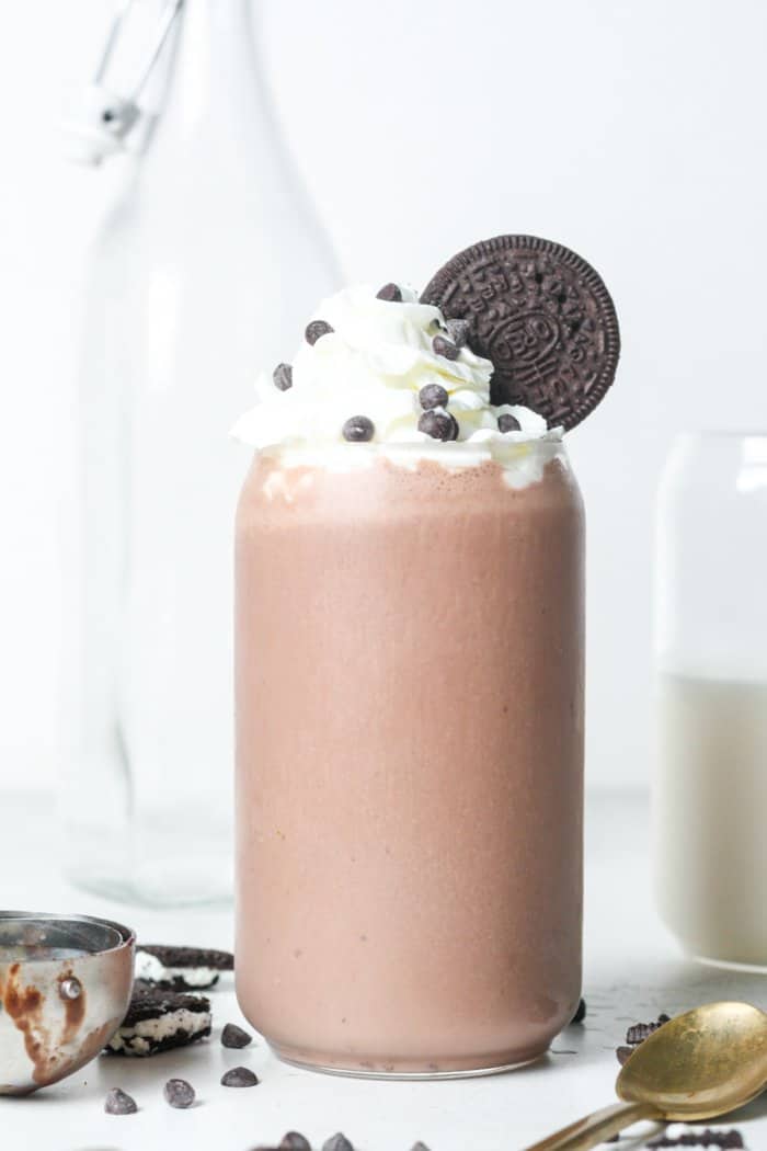 Vegan milkshake in glass.