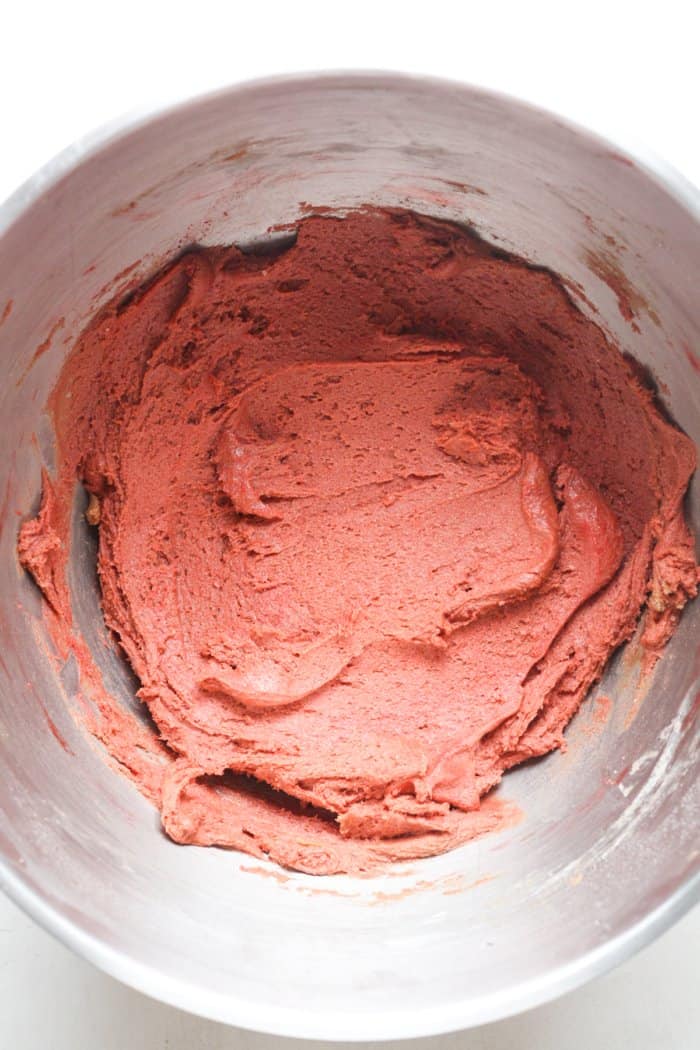 Red cookie batter.