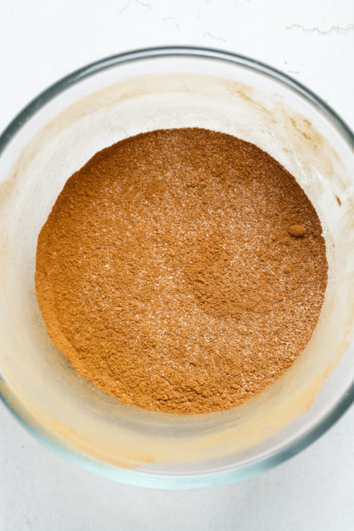 Cinnamon sugar coating in bowl.