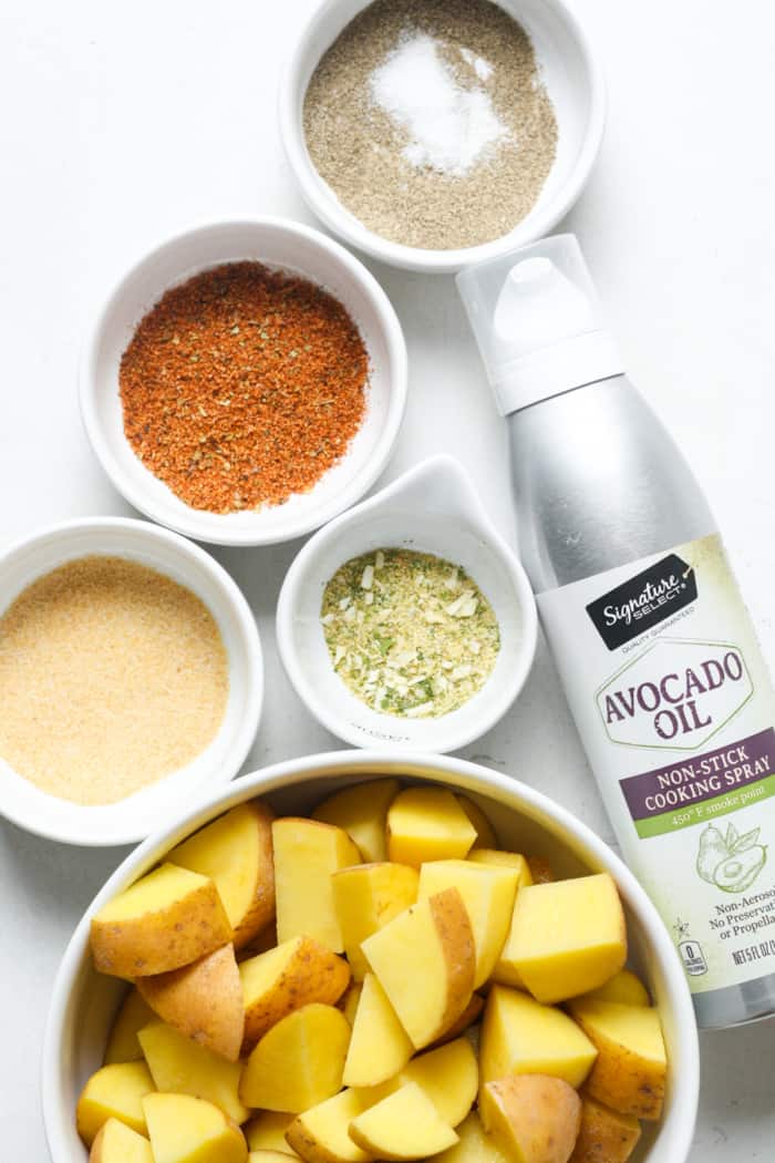 Avocado spray, potatoes and other ingredients.