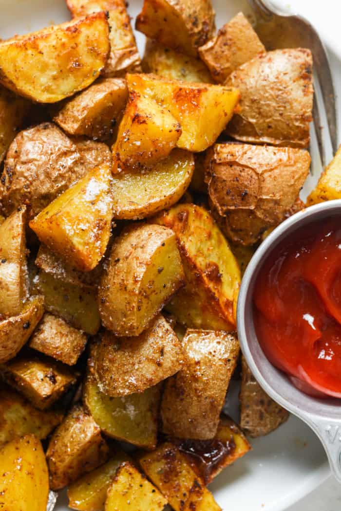 Air fryer home fries on plate.