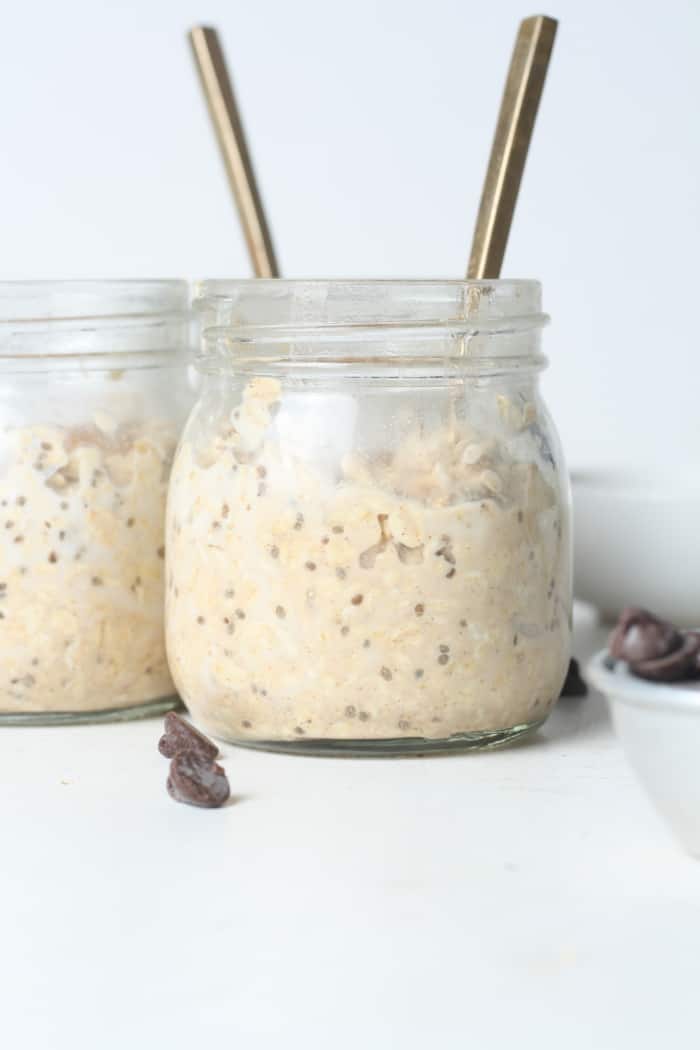 Jar with overnight oats.