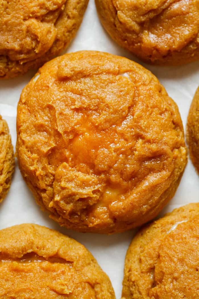 Gooey pumpkin cheesecake cookies.