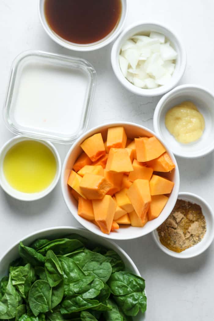 Butternut squash, spinach and other ingredients.